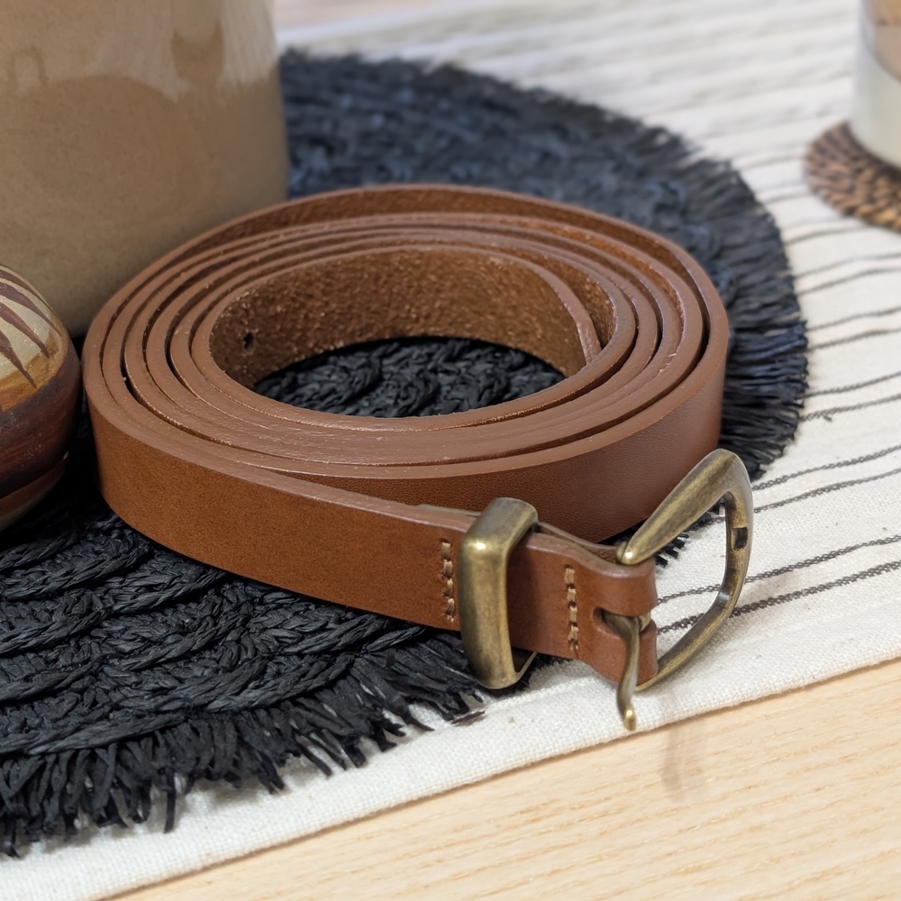 Cognac Belt With Bronze Color Hardware (Double Wrap Around) - Genuine Leather